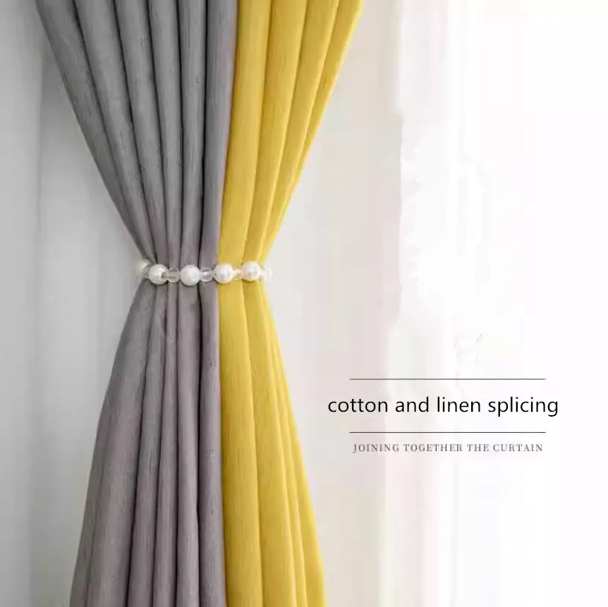 Splicing Thickened Modern High Blackout Curtains for Living Room Bedroom Balcony Cotton Linen Thermal Insulated Drape Window