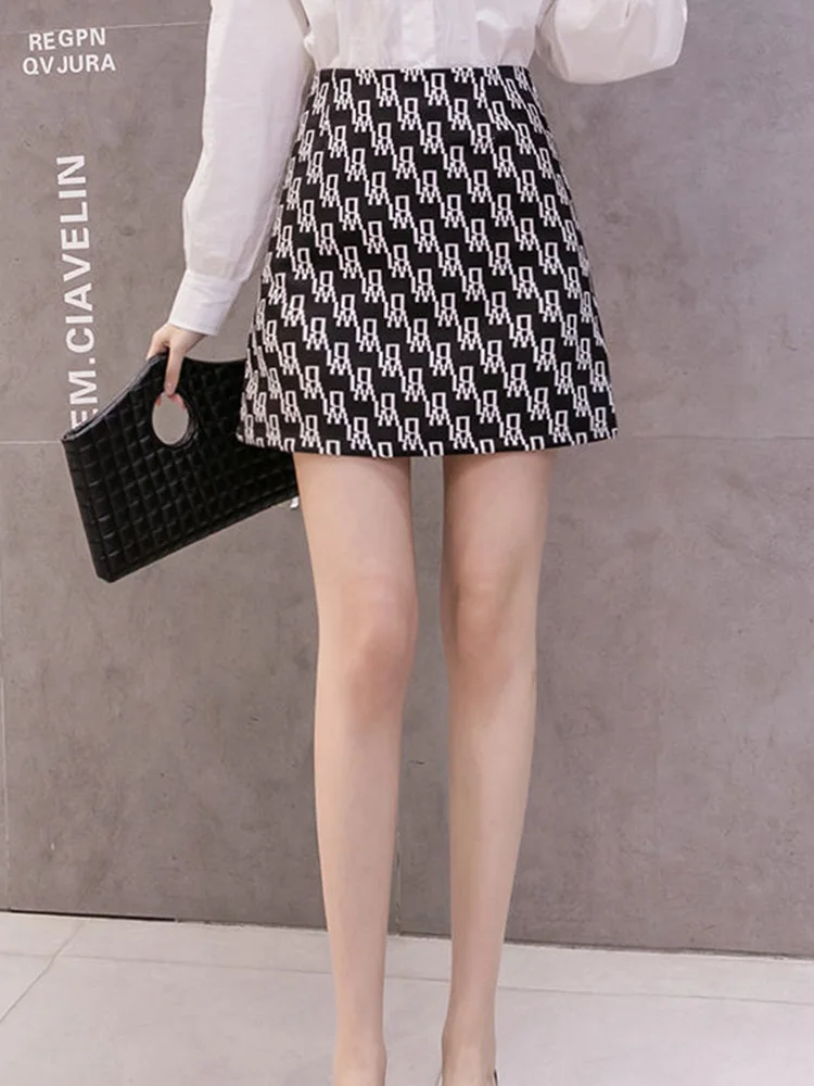 High Waist Mini Spring Summer Black White New Print Short Skirt Women Slim Autumn Female Casual Drop Ship