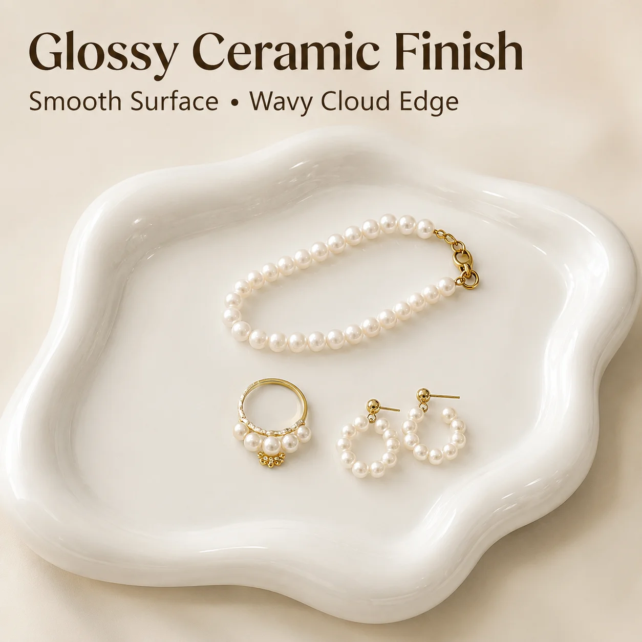 White Ceramic Cloud Jewelry Tray, Irregular Vanity Organizer for Rings Earrings Perfume Keys, Decorative Trinket Dish Home Decor view 3