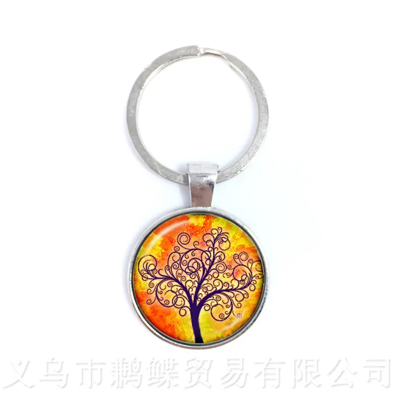 Tree Of Life Pattern Picture Vintage Keychains Time Glass Dome Jewellery Pendant Keyring Glass Ornaments Gift For Friends