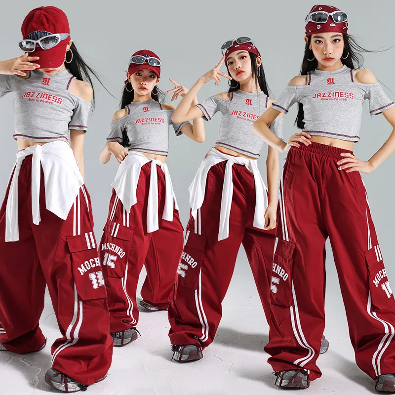 

Girls Hip Hop Fashion Crop Top Cargo sweat Pants Children K-pop Streetwear Girl Group Clothes Set Kids Street Dance Jazz Costume