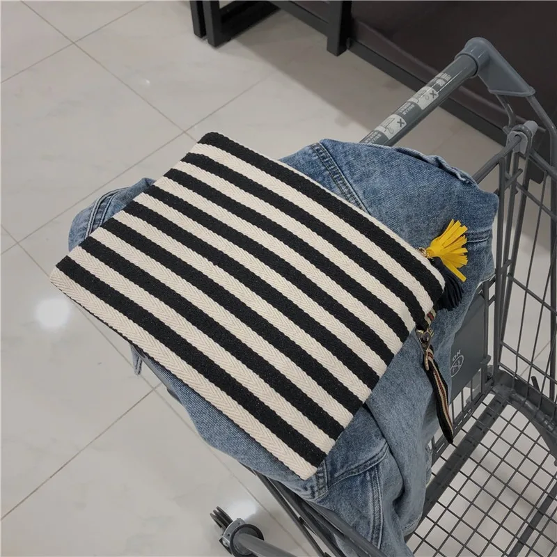 Striped Tassel Makeup Bag Zipper Canvas Makeup Bag Travel Split Large Capacitycosmetics Storage Bag Women image 4