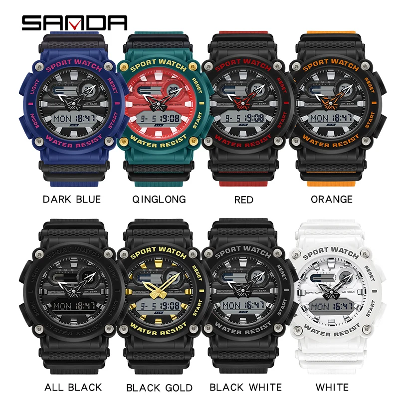 SANDA Digital Watch Men Military Sport Chronograph Date Quartz Wristwatch Original 50m Waterproof Male Electronic Clock 3139