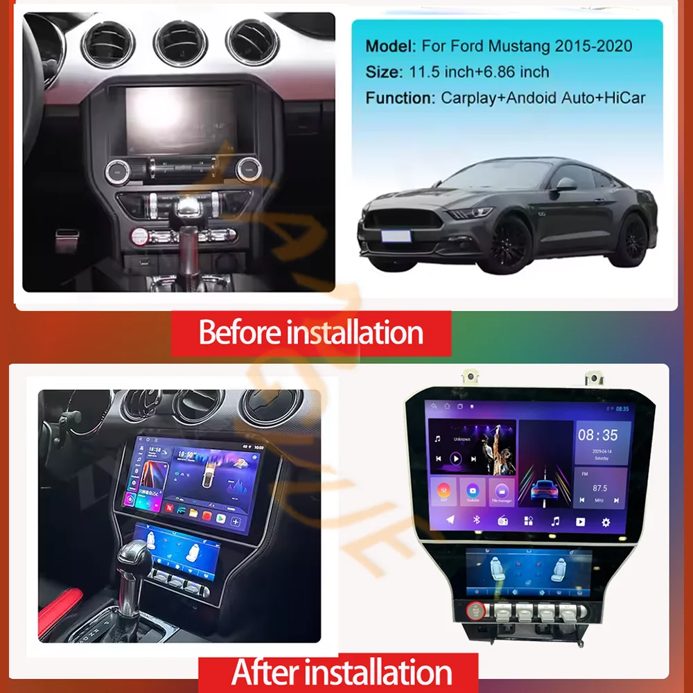 ل فورد موستانج S550 2014-2021 أندرويد 13 8G256G الوسائط المتعددة مشغل ديفيدي Carplay نظام تحديد المواقع والملاحة شاشة تعمل باللمس راديو السيارة