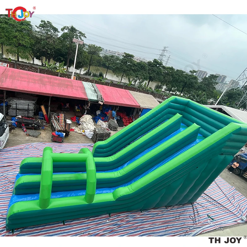 12x5m Outdoor Giant Commercial Grade Pvc  Green Color Double Lanes Inflatable Dry Slide For Kids And Adults