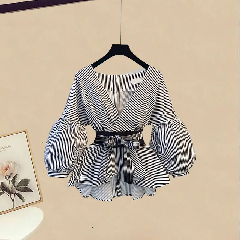 2 Piece Set Skirt and Top 2024 Spring Summer Casual V-neck Loose Top Skirt Sets Korean Fashion Women's Clothing