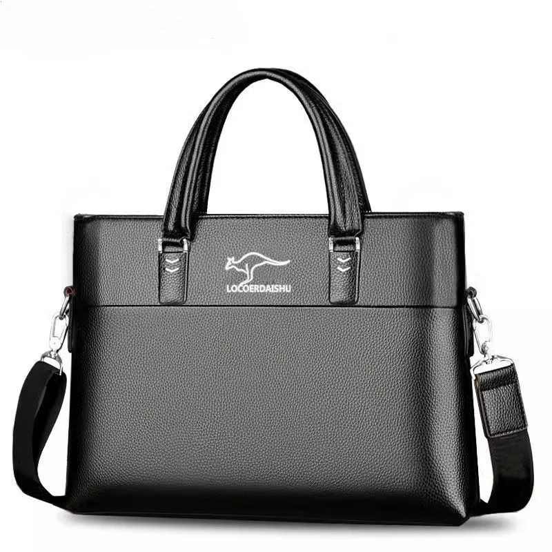 New PU Men's Single-shoulder Bag, Large Capacity, Simple Solid Color Briefcase, Multi-functional Waterproof Horizontal Handbag