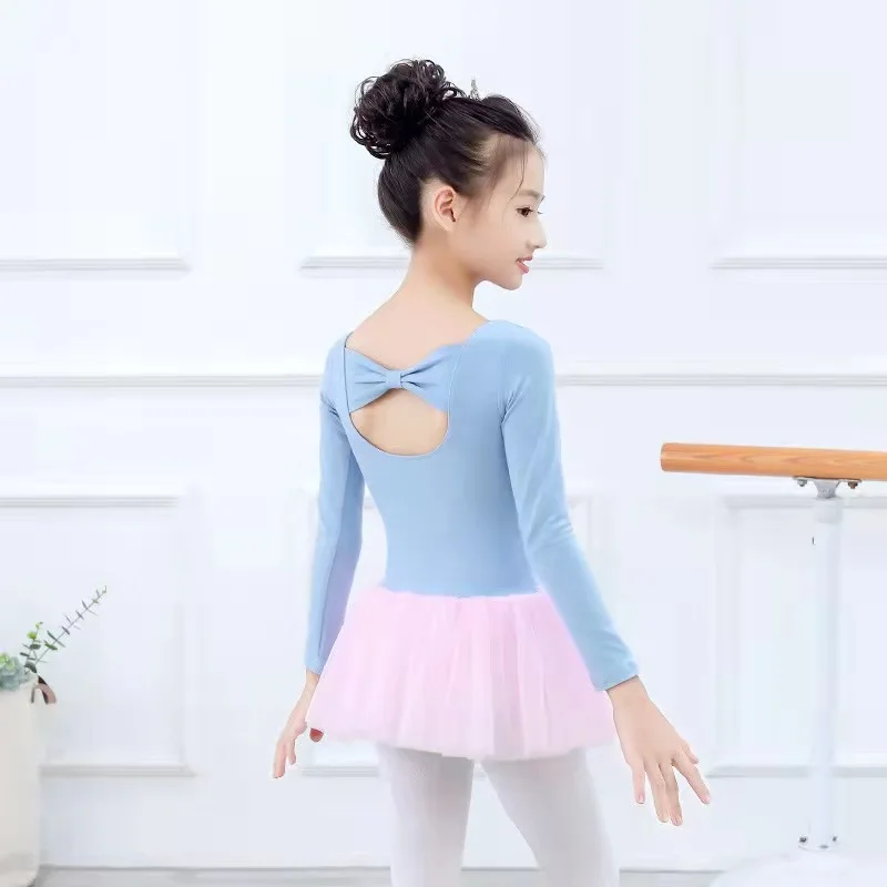 Leotardo de gimnasia para niñas, Ropa de baile, leotardos de algodón, Azul, Rosa