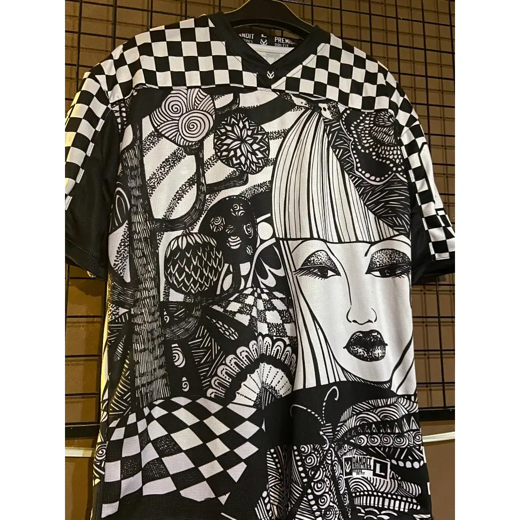 

Футболка из джерси с черно-белым принтом в стиле зентангл, мужская винтажная футболка с графическим рисунком в клетку, уличный стиль, короткий рукав, 2026