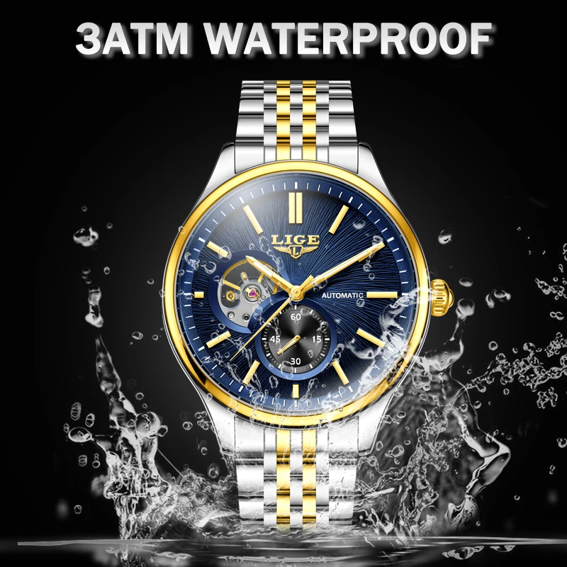 LIGE أعلى الفاخرة التلقائية ساعة رجالي موضة ساعات آلية عادية الرجال مقاوم للماء مضيئة الصلب ساعات المعصم Reloj Hombre #5