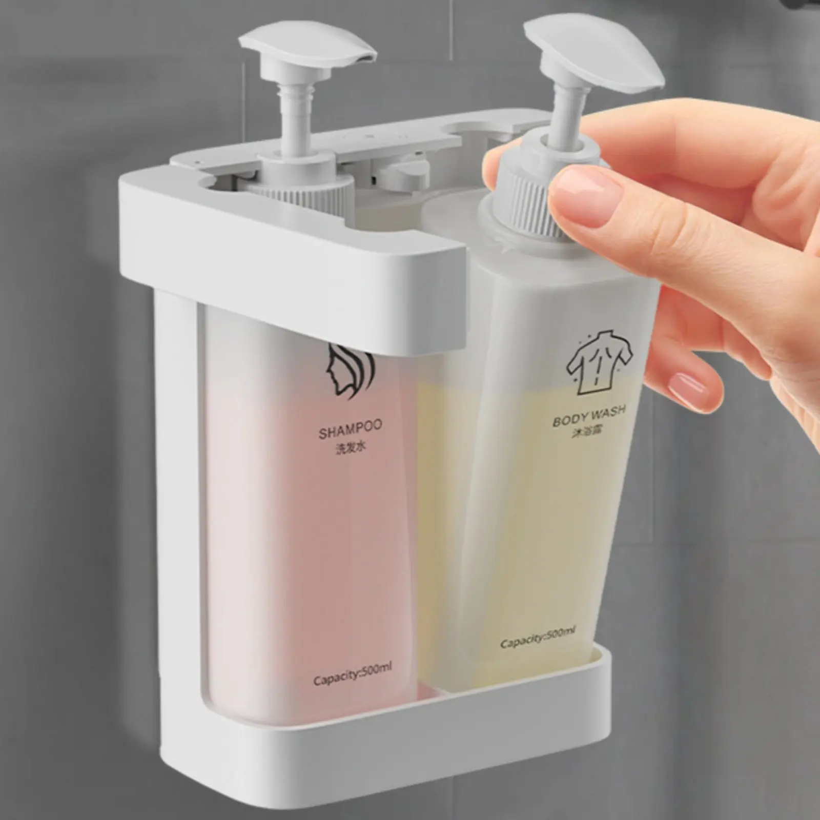 

Shampoo and Hair Rinse Dispenser No-Hole-without Drilling Installation Wall-Mounted Double Soap Dispenser Bathroom Accessory