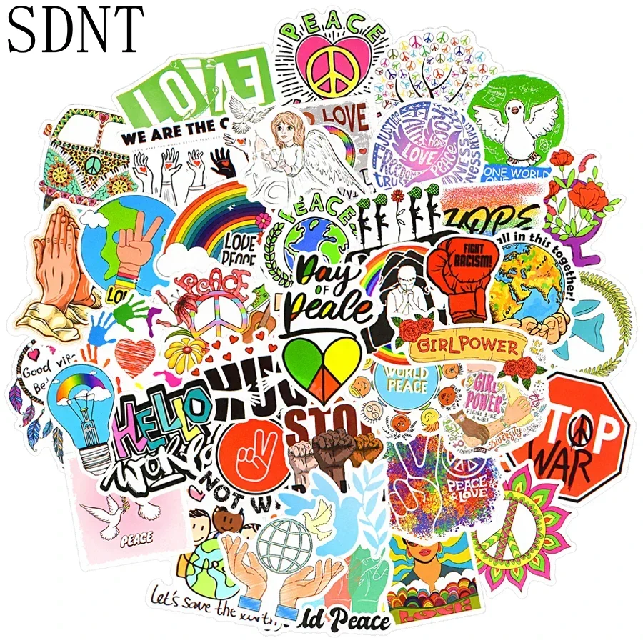 

50 PCS Love and Peace Aesthetic Stickers Anime Flower Hippies Freedom Equality Graffiti Sticker for Laptop Scrapbooking Suitcase