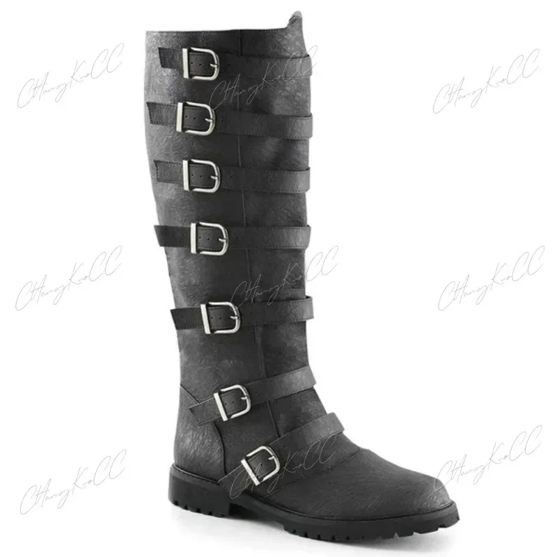 Botas de cuero góticas de princesa Medieval para hombre, zapatos de vendaje de tubo alto para fiesta de carnaval, Cosplay, Caballero del príncipe, Retro, Halloween