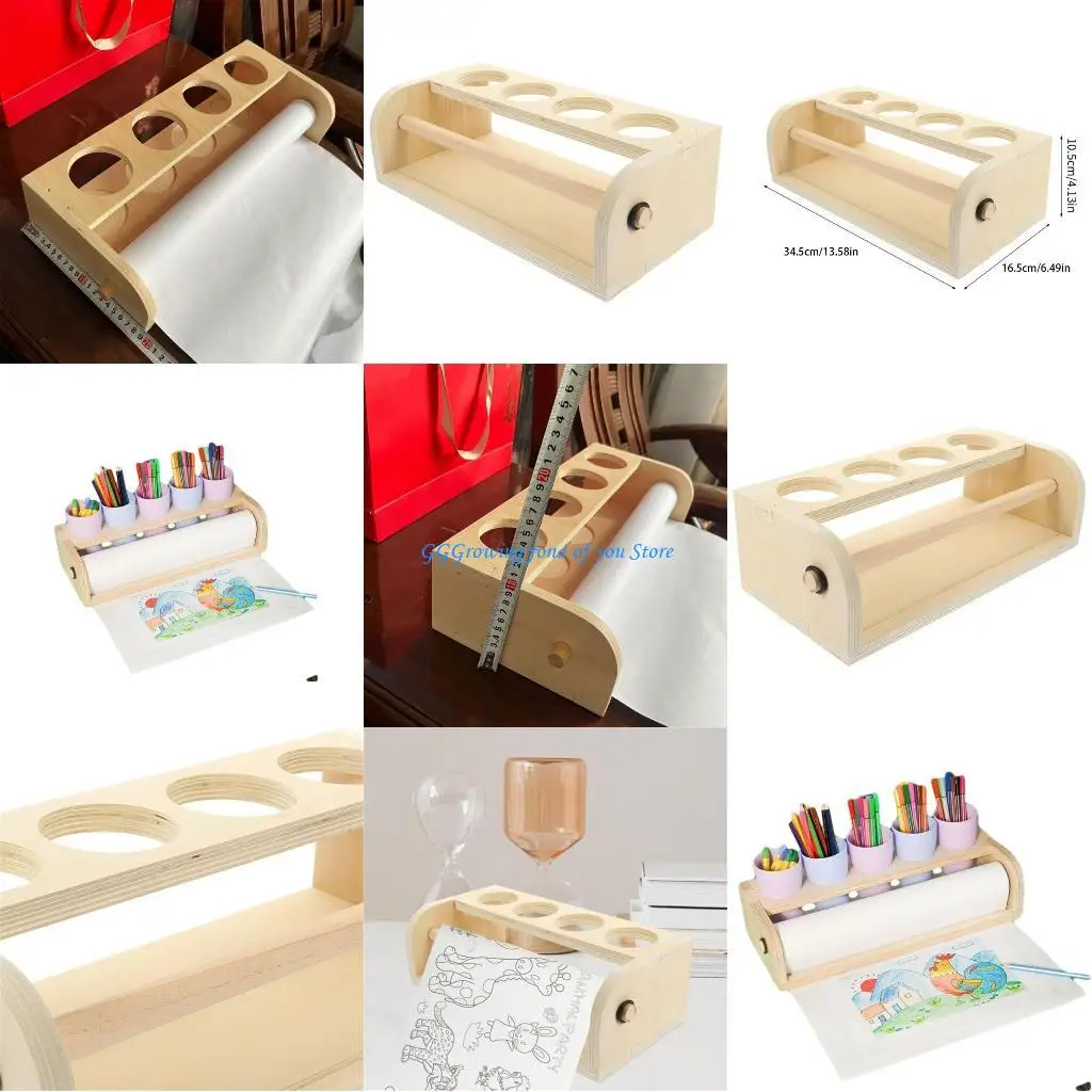 H9EB الخشب الفن ورقة موزع لفة سطح المكتب ورق منظم للرسم الفني للأطفال