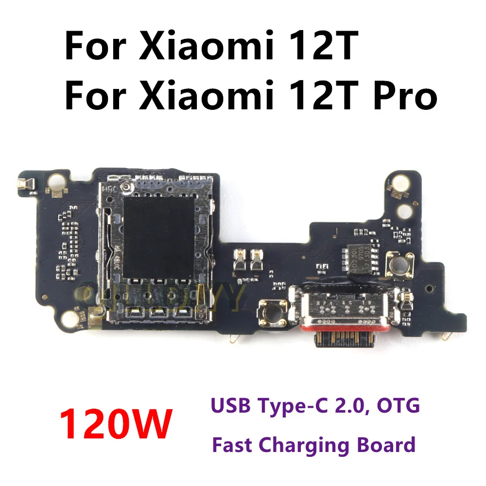 For Xiaomi 12T Pro USB Charging Board Connector Plug Port Dock Flex Cable Type-C Fast Charge Microphone SIM Card Reader