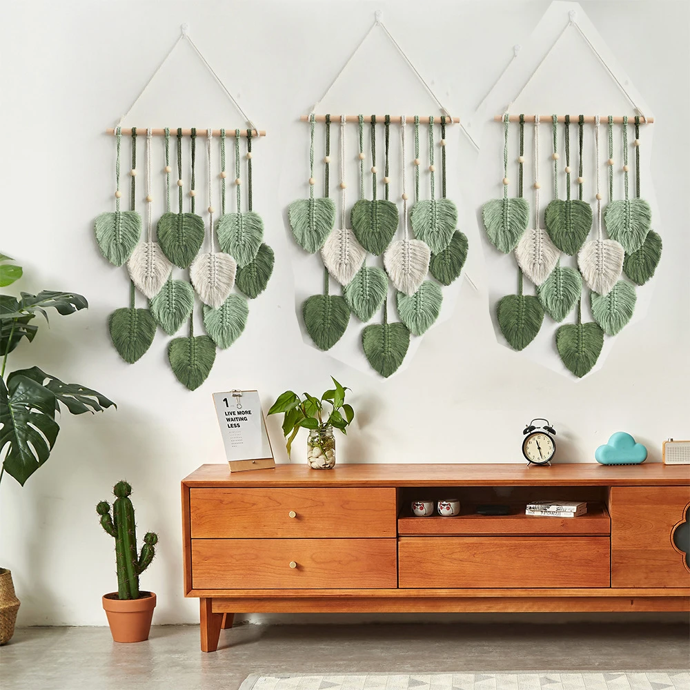 

Leaves Tassels Hand-woven Macrame Wall Hanging Ornament Bohemian Craft Decoration Leaf Tapestry For Home Living Room Decors