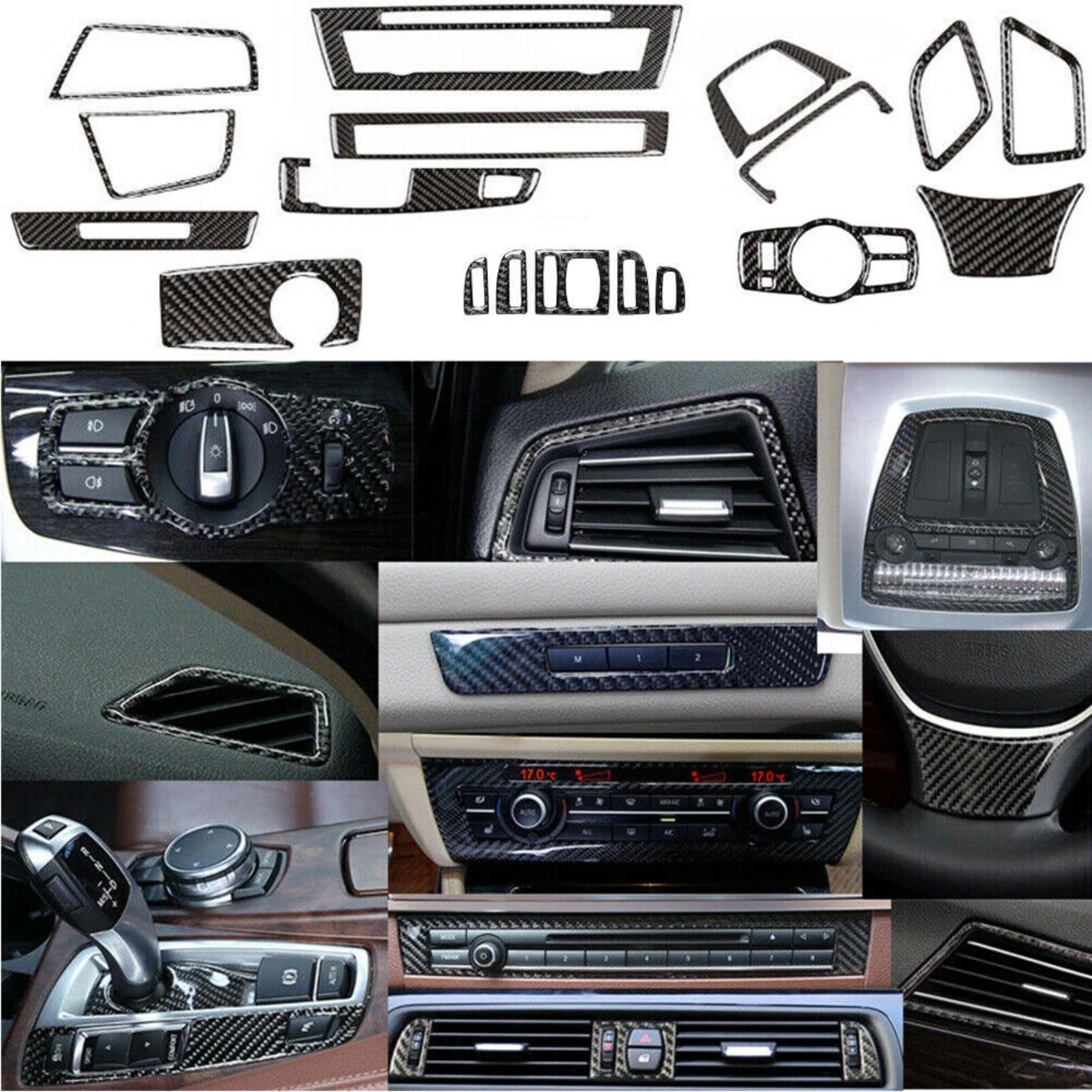 

Full Set Carbon Fiber Interior Cover Trim For BMW 5Series F10 2011-2017 Auto Interior Parts Interior Accessories 18 Pcs