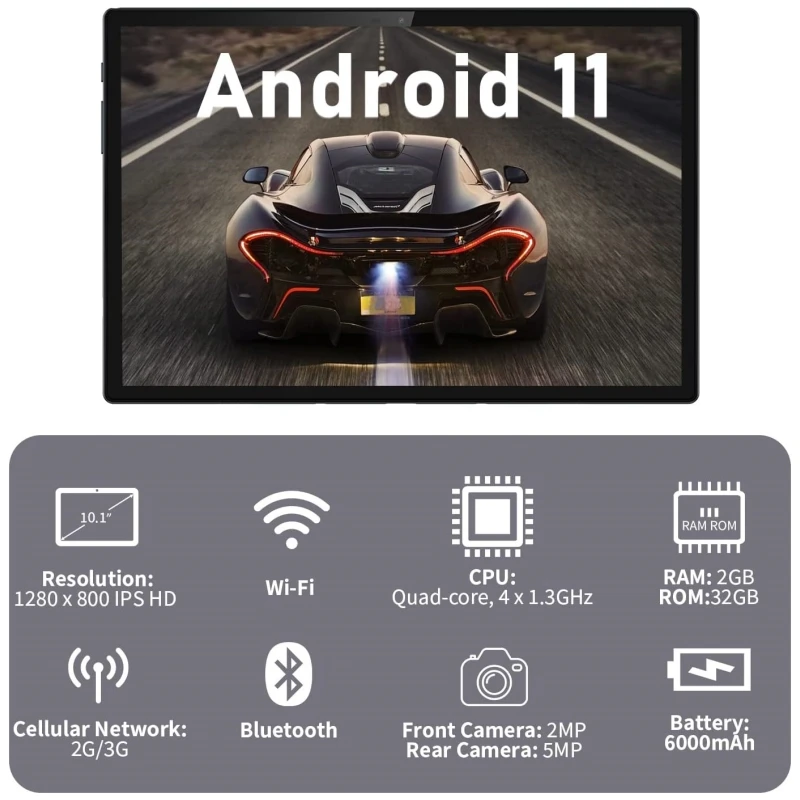 2025 nouveau AT1011 10.1 "Android 11 4G tablettes d'appel téléphonique 2GB RAM 32GB ROM SC7731 Quad-Core 1.3GHz CPU 6000mAh 1280*800 IPS type-c