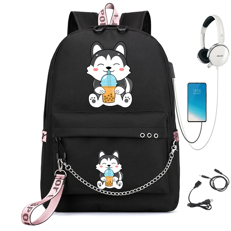 Neuer Trend Teenager Schule Schultern Rucksack Tasche Chibi Kawaii Husky Schüler Schult asche Kinder Anime Cartoon Bagpack USB-Tasche