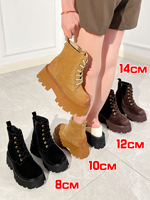 8-14cm Women Increasing Shoes Platform Short Boots Tall Women Shoes Genuine Leather Female Boots Classic Ankle Booties High Heel