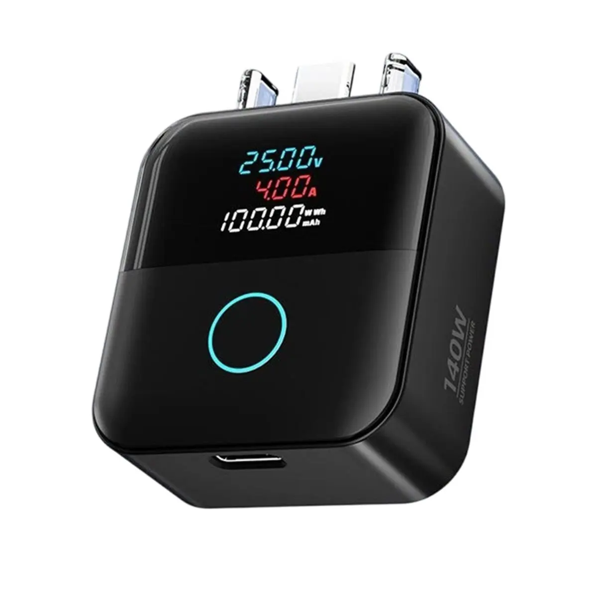 N86R Automatic Cut Off Charging 140W Overnight Auto-Disconnect Charging Adapter for Type C Electronic Devices Black