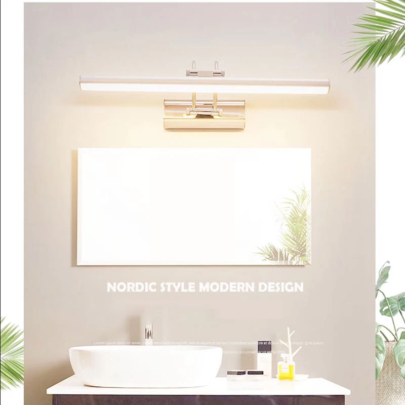 Modern LED Bathroom Wall Lamp with Switch Waterproof 42CM 56CM Cosmetic Mirror Sconce Stainless Steel Home Wall Lights Fixture