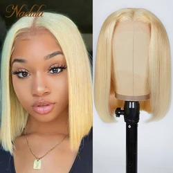 Nadula Hair Blonde Short Bob Wigs Straight Hair 4x4 Lace Closure Human Hair Wig 613 Blonde Straight Human Hair Bob Wig For Women