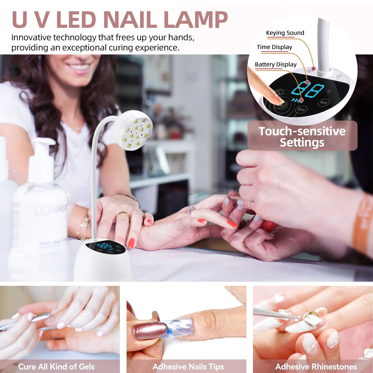 Wireless Nail Dryer UV LED USB Rechargeable Nail Lamp With Touch Control Auto Sensing Nail Light 360° Bendable Table Nail Lamp