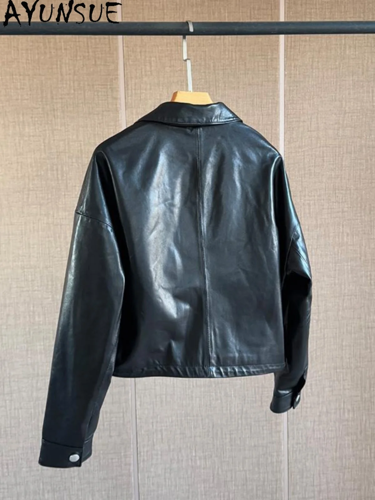 AYUNSUE 100% echte schapenvacht damesjas 2025 herfstmode dames leren jas voor dameskleding Hoge kwaliteit 가구자кк18)