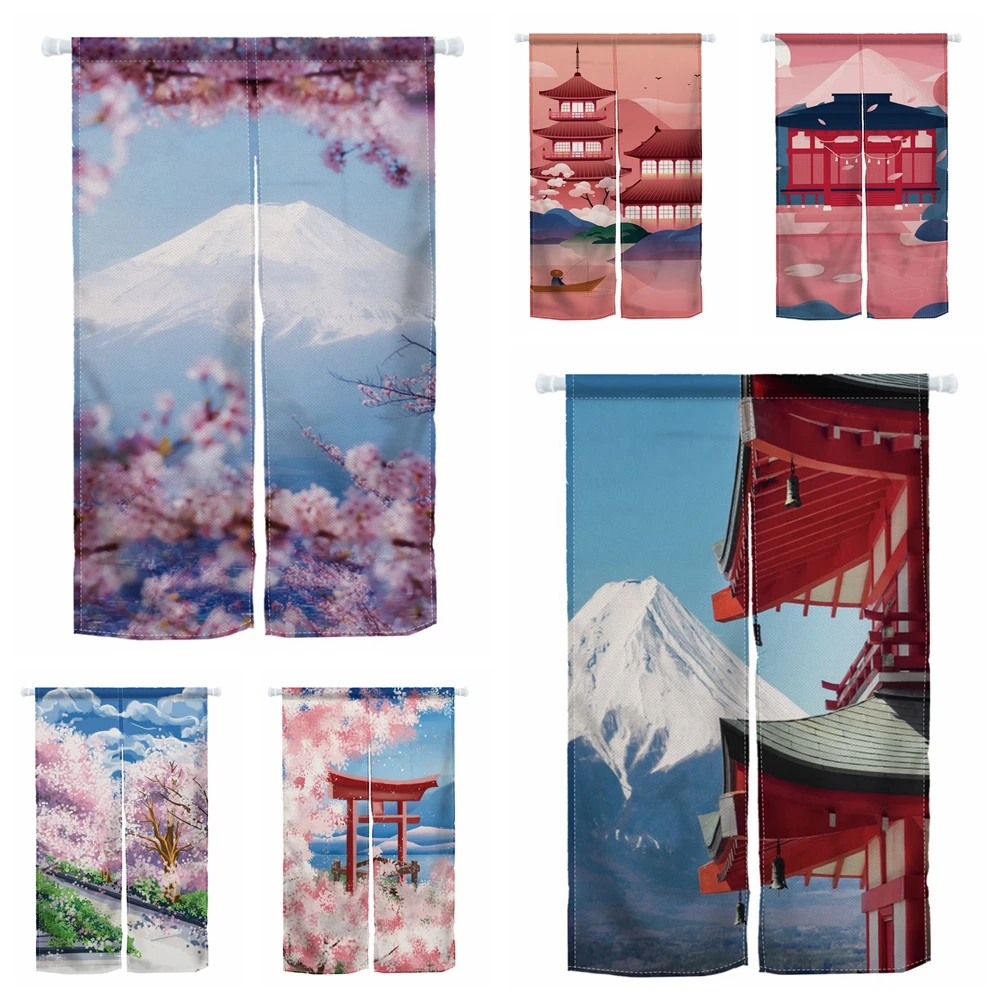 Noren japon sahne kapı perdesi Fuji dağ Sakura doğal sahne mutfak odası dekorasyon asılı bölünmüş kapı perde