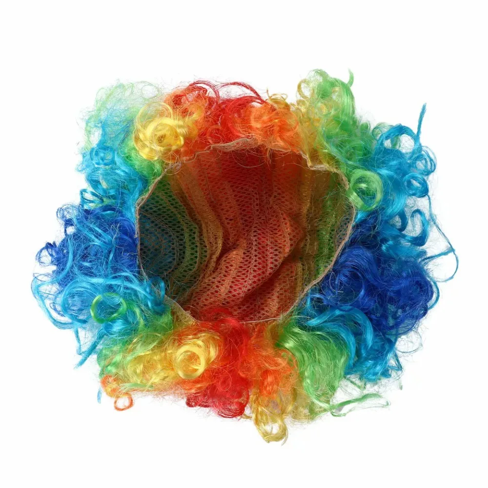 Afro Curly Clownวิกผมตลกเชียร์ลีดเดอร์วิกผมClown Propsฟุตบอลแฟนหยักวิกผมสังเคราะห์สําหรับประสิทธิภาพฮาโลวีนคอสเพลย์