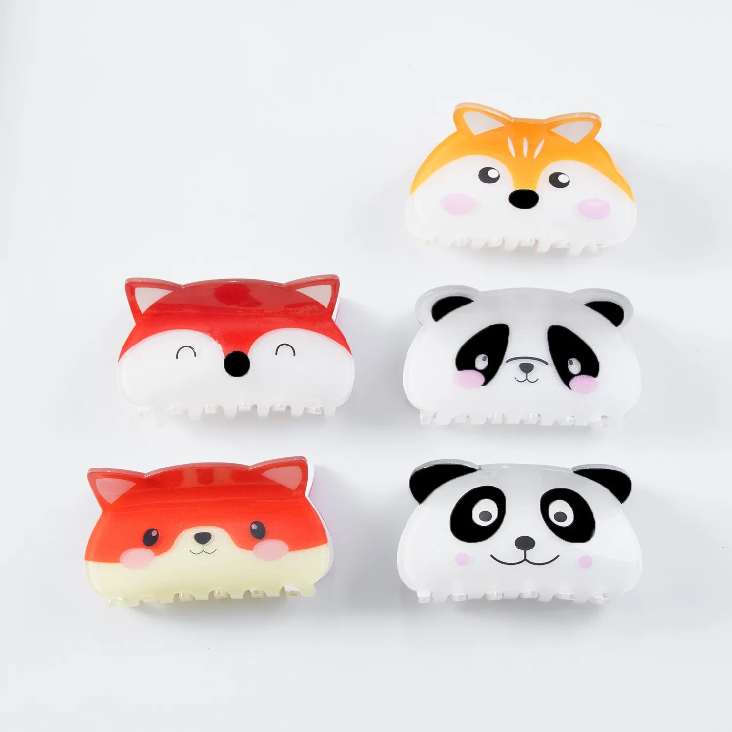 New Cute Cartoon Animal Hair Claw Acrylic Fox Panda Printing Crab Hair Clips Hairpins for Women Girls Hairwear Hair Accessories