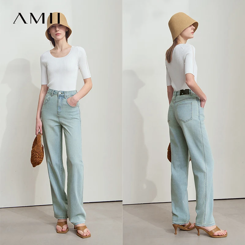 

Amii Minimalist Women's Jeans 2025 New Summer Versatile Cotton Jeans for Woman Retro Vintage Straight Trousers Ladies 12542024