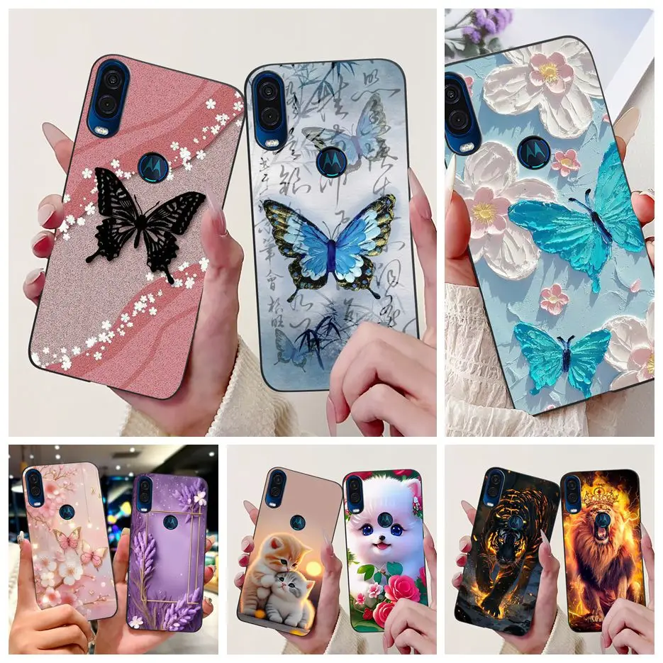 Para Motorola One Vision funda XT1970-1 XT1970-2 funda pintada de mariposa de lujo funda de teléfono suave de TPU para Motorola One Vision Fundas