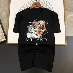 Brand Summer Milano Letters Print Y2k T-shirt Short Sleeved Luxury Tees Clothing Loose Pure Cotton Soft Tops Asian Size 80179