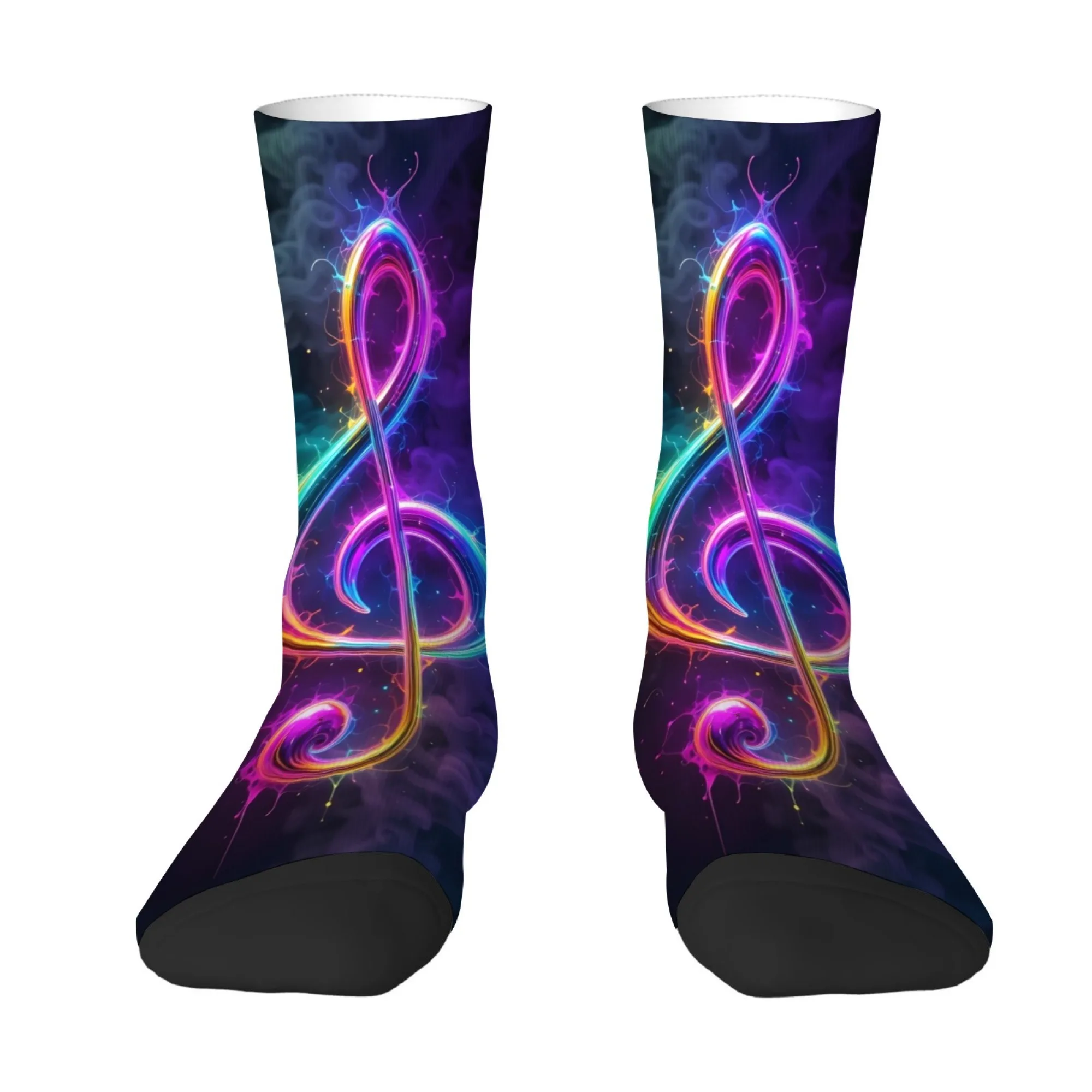 Calcetines con Símbolos Musicales de Neón, Calcetines Retro Casuales de Moda Urbana para Hombre, Calcetines Divertidos y Originales de Hip-Hop, Regalo para Fiestas