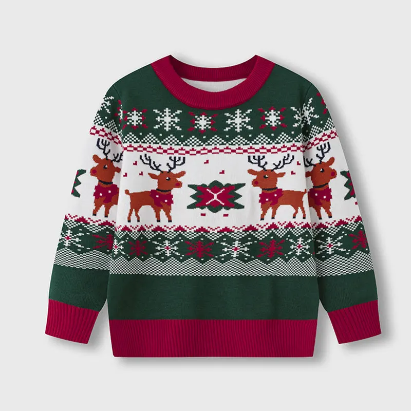 2025 New Winter & Christmas Children's Cartoon Deer Knitted Sweater - Base Layer Pullovers For 3-7 Years Boys And Girls & Babies