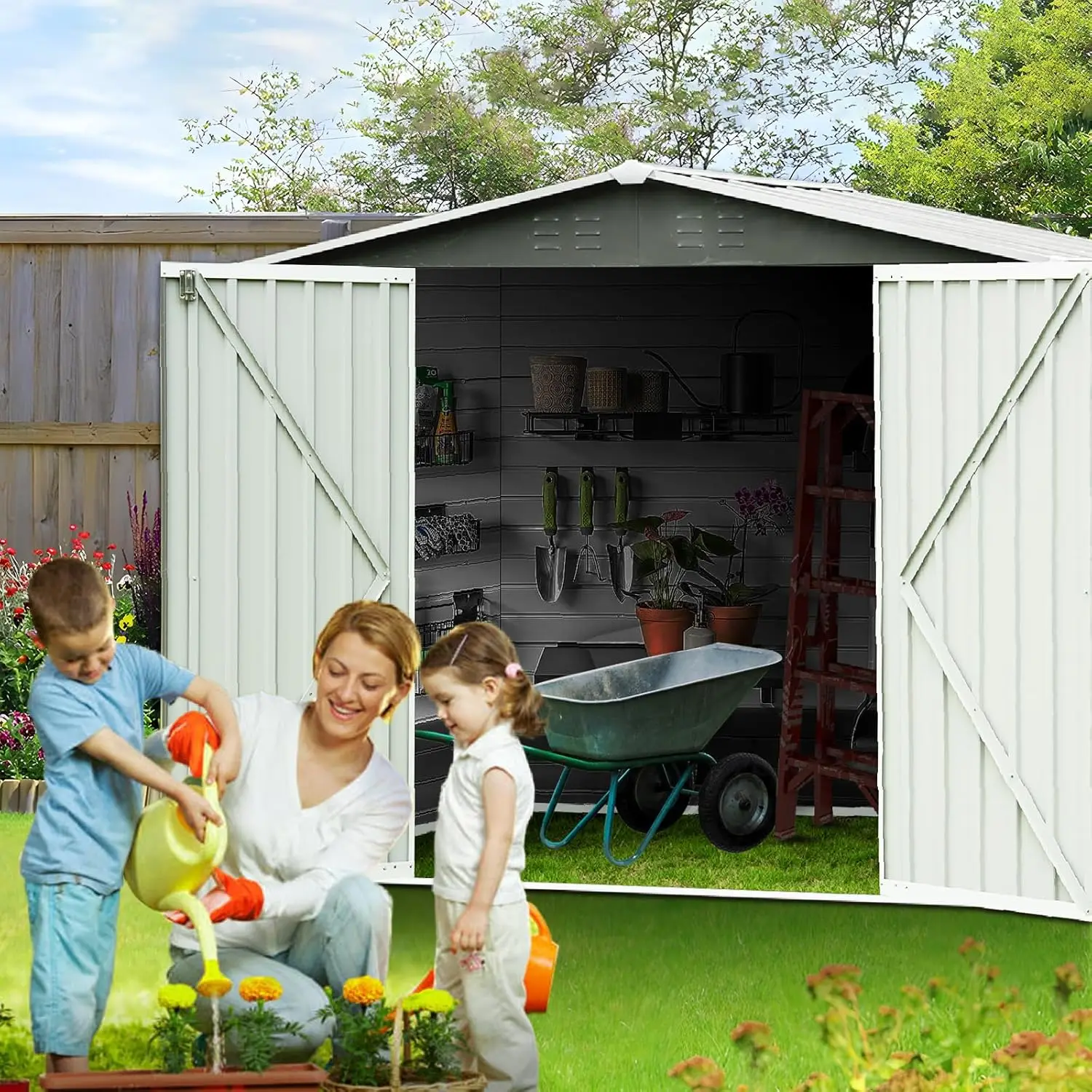 

Outdoor Storage Shed Metal 4.2X7 Ft, Portable Utility Tool Outside Shed Box Waterproof Large Shed House For Patio Backyard