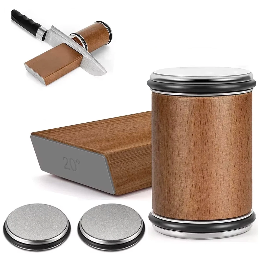 Rolling Knife Sharpener For Straight Edge Knife Sharpener Kit With 15/20° Degree Magnetic Angle For Kitchen Knives Whetstone Set