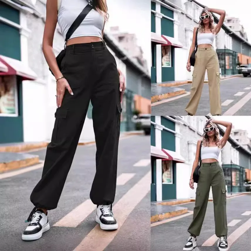 Pantaloni casual estivi nuovi Pantaloni da lavoro a gamba larga a vita alta in cotone da donna 2025 Pantaloni da donna europei e americani