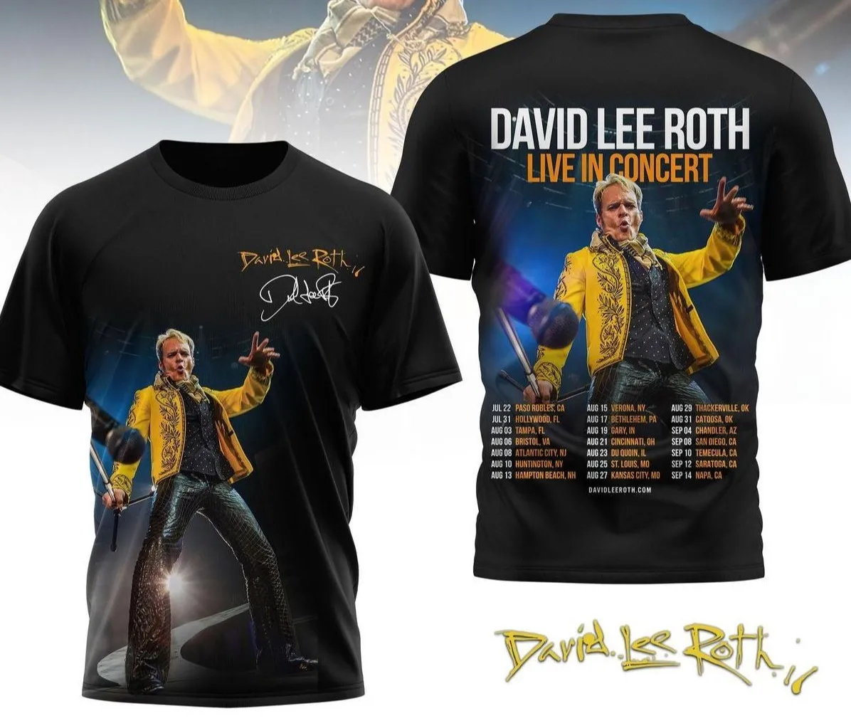 

3D-футболка David Lee Roth Live In Concert 2025 года, S-5XL