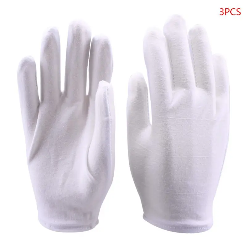 3 Pairs White Cotton Gloves Coin Gloves Cleaning Jewelry Silver Inspection Dropship