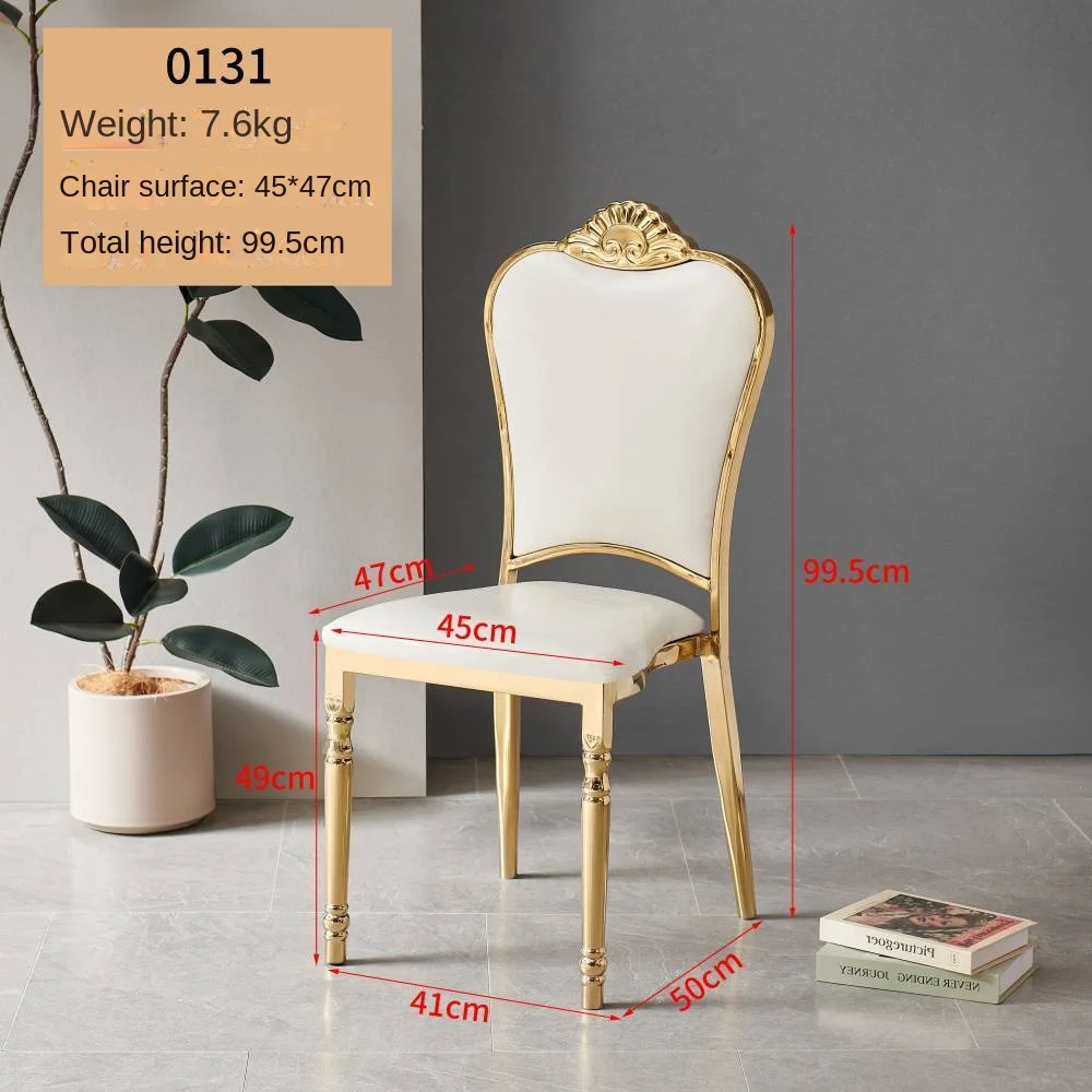 

* Luxury Round Back Pu Leather Wedding Dining Chair Stainless Steel Gold Wedding Hotel Chair for Event Party