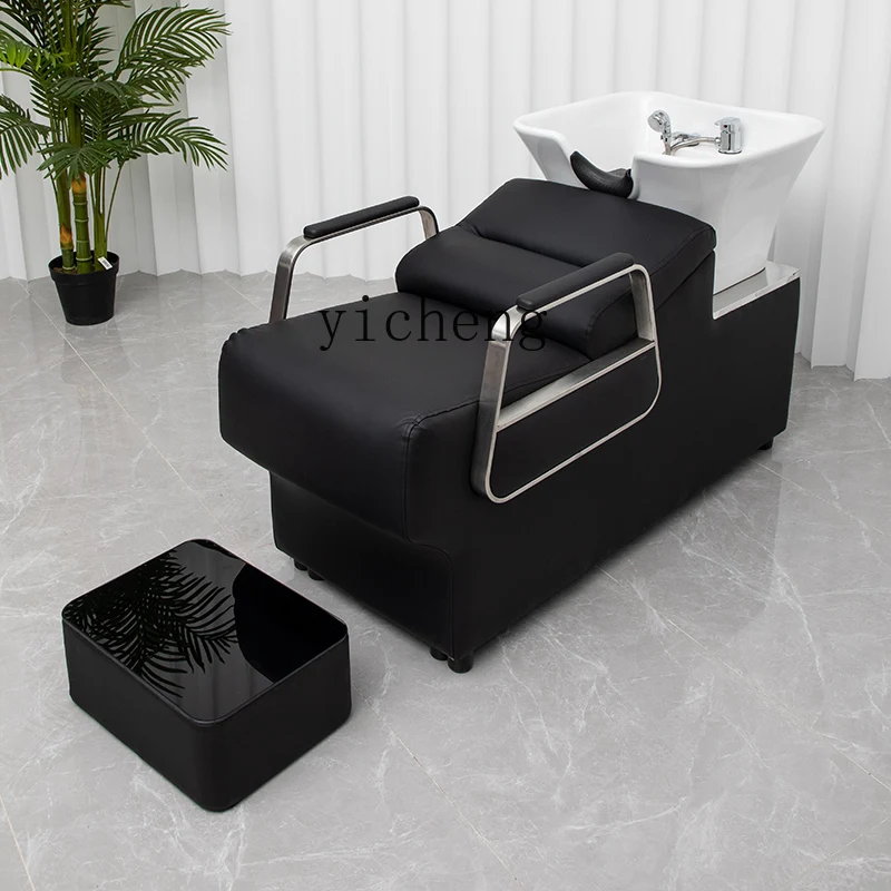 HSN Barber Shop Shampoo Bed Half Lying Flush Beauty Salon Ceramic Basin Shampoo Bed