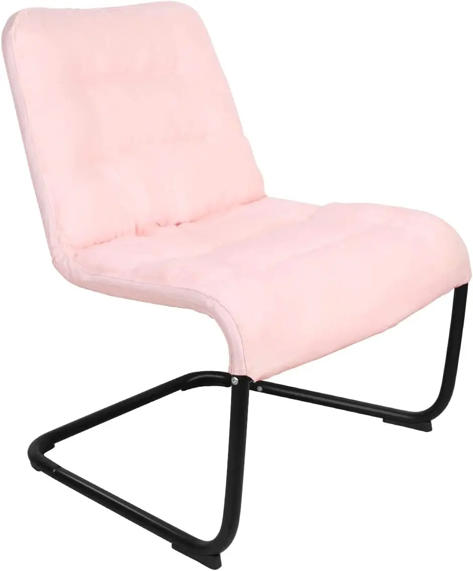 

Upholstered Durable Metal Modern Chair With Soft Cushion, Pink - Ideal For Bedrooms, Living Rooms, Dorms, Indoor Spaces, Accent