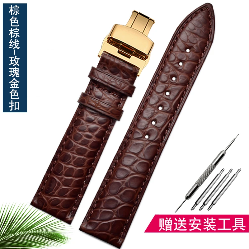 Krokodillederarmband für Longines Omega Rossini Citizen Tissot Möwenarmband Herren Damen Schmetterlingsklasse Uhrenkette 16/18/20 mm