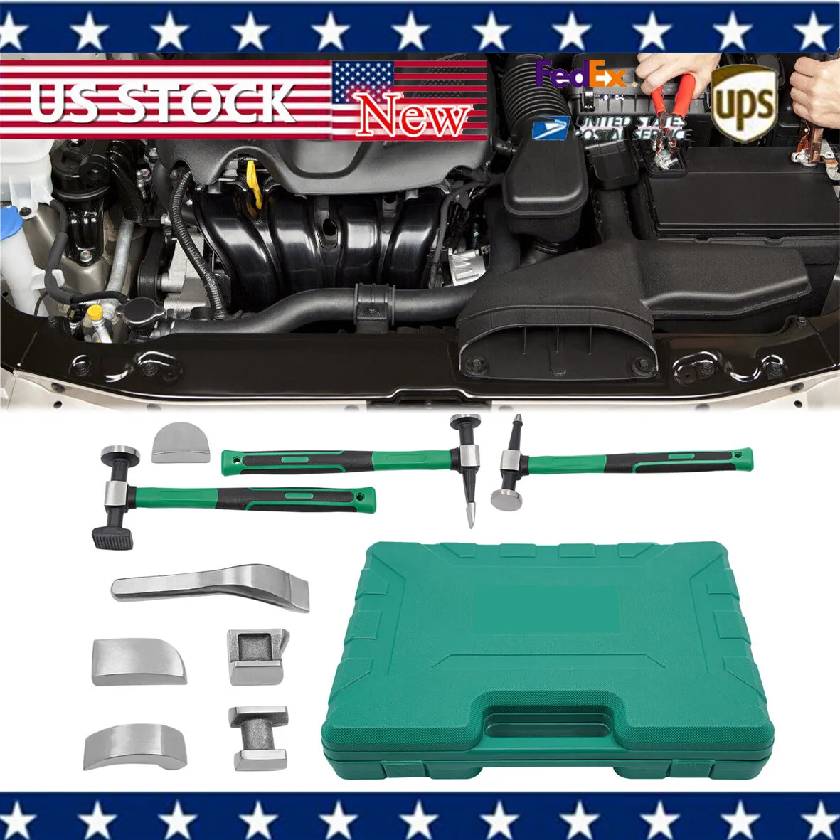 

9PCS Dent Crowbar Metal Repair Kit Auto Body Repair Kit Hand Car Auto Body Work Hammer Fender Tool with Carrying Case