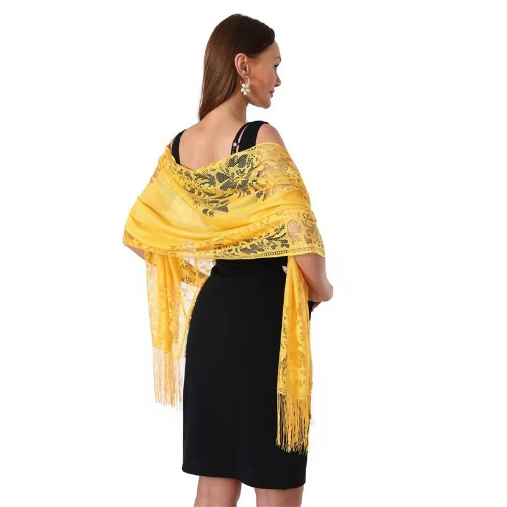 Cloak With Tassel Lace Shawl Hollow Solid Color Wedding Bridal Shawl Fashion Scarf Party