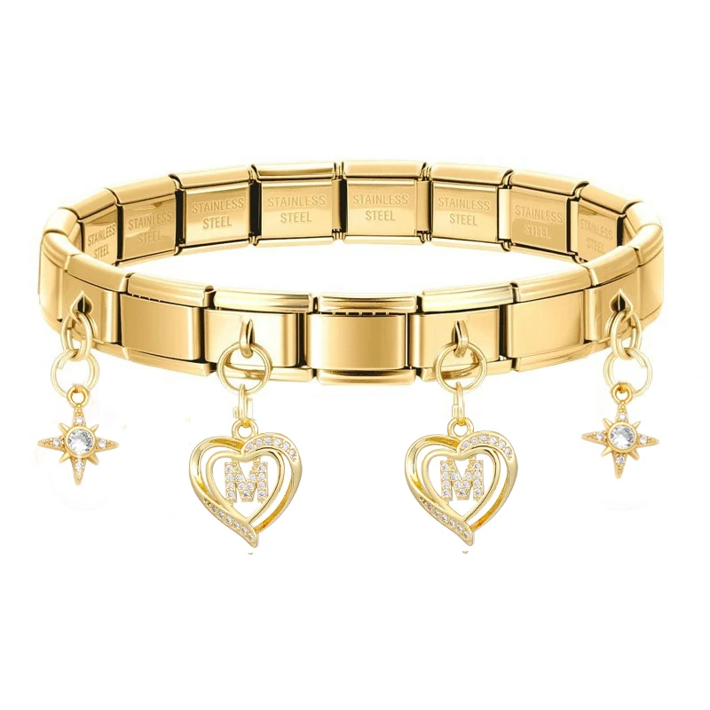 موضة 26 الحروف الأولية A-Z زركونيا استرخى سوار الفولاذ المقاوم للصدأ مطاطا الإسورة للرجال النساء حفلة عيد ميلاد اسم مجوهرات #1