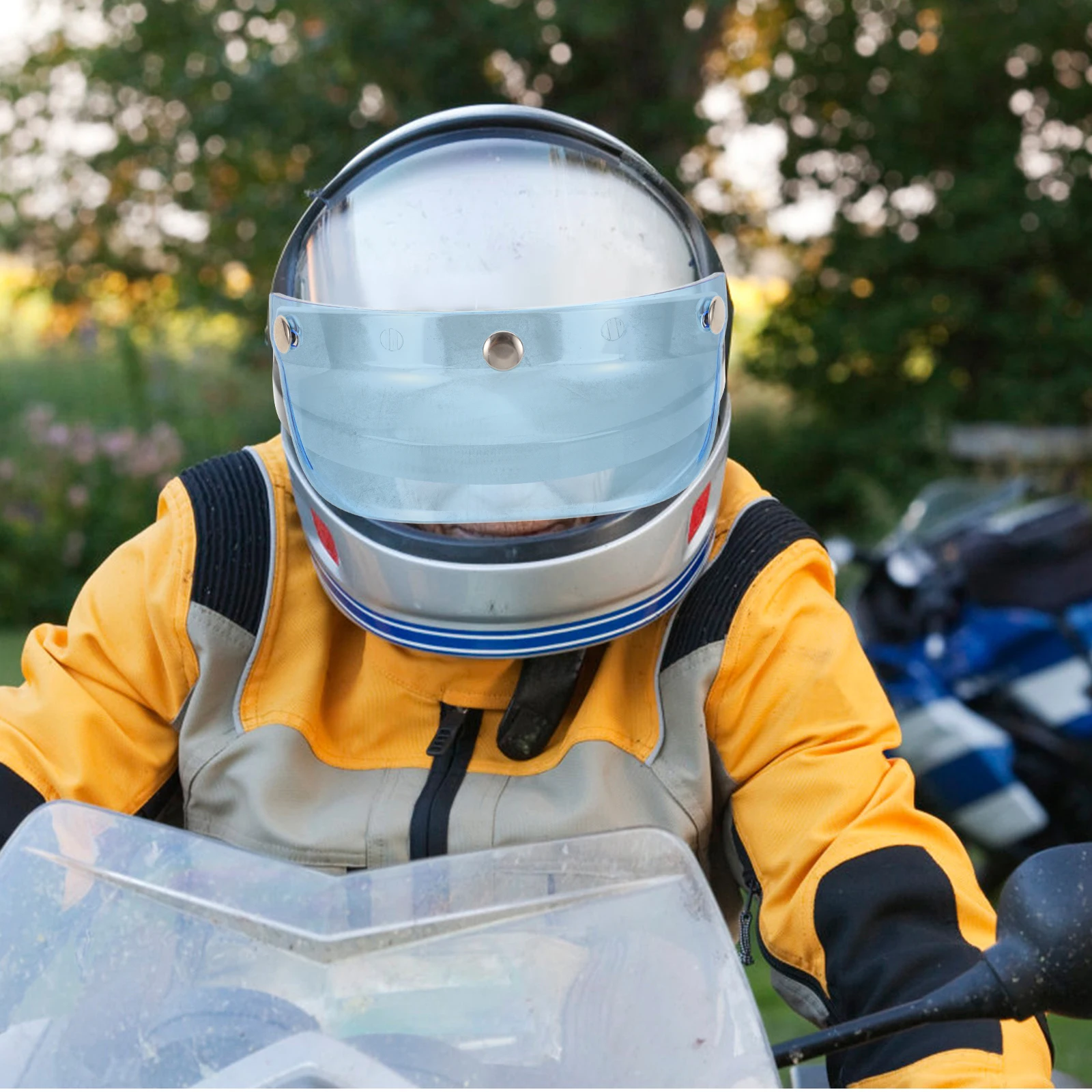 

Motorcycle Visor Accessories Sun Shield Cap Tongue for Most Helmets Secure Three Button Design Sky Blue Color Suitable